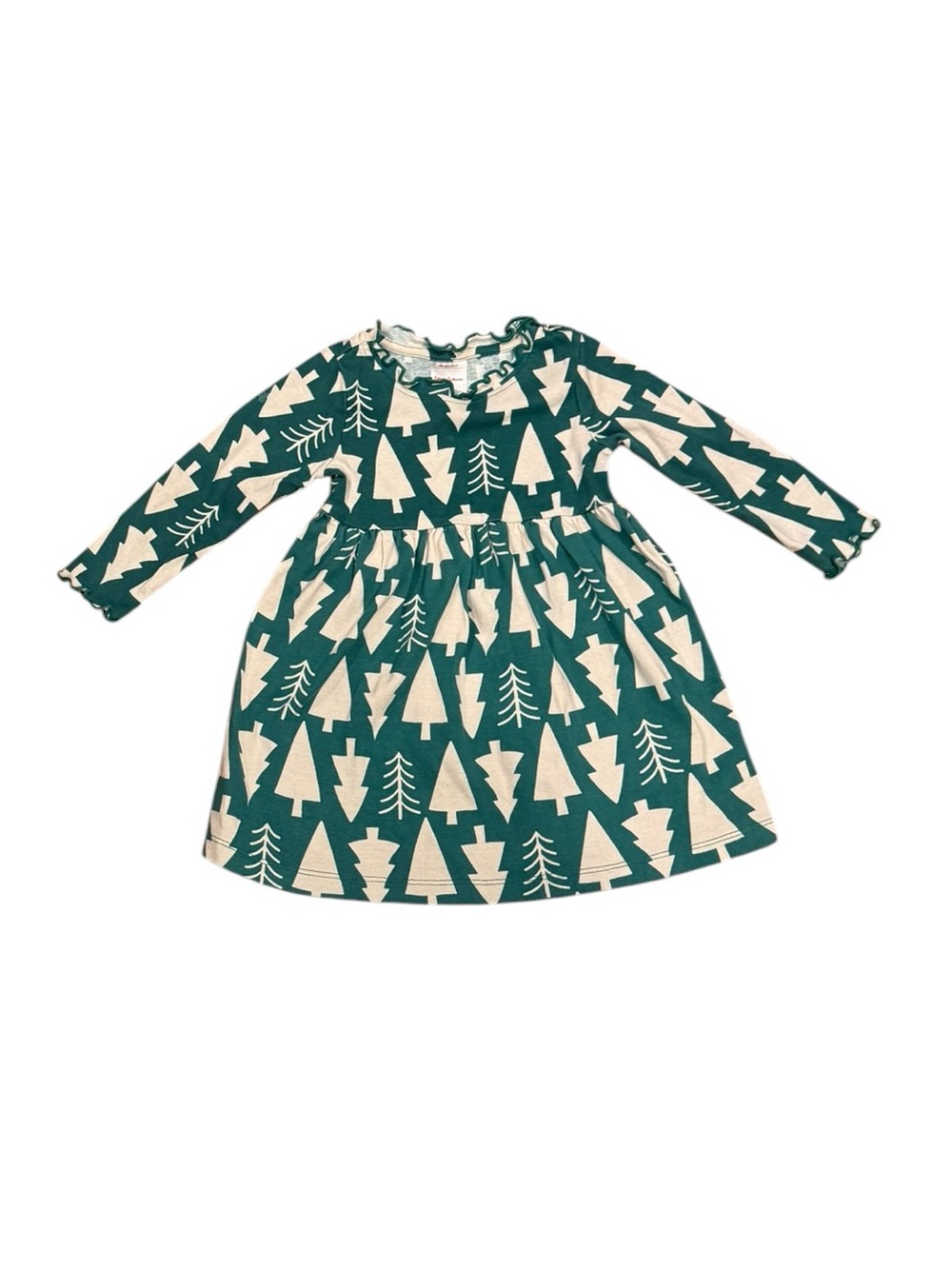 VINTAGE Hanna Andersson Green & Cream Ruffle-Edge Knit Dress